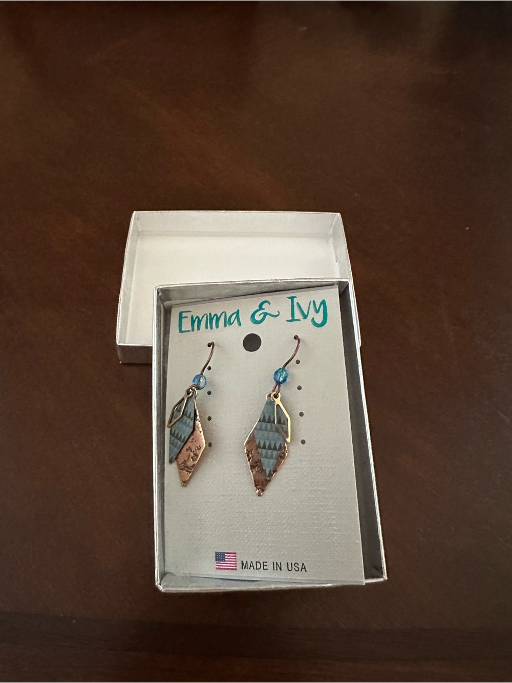 Teal and Copper Layered Geometric Drop Earrings